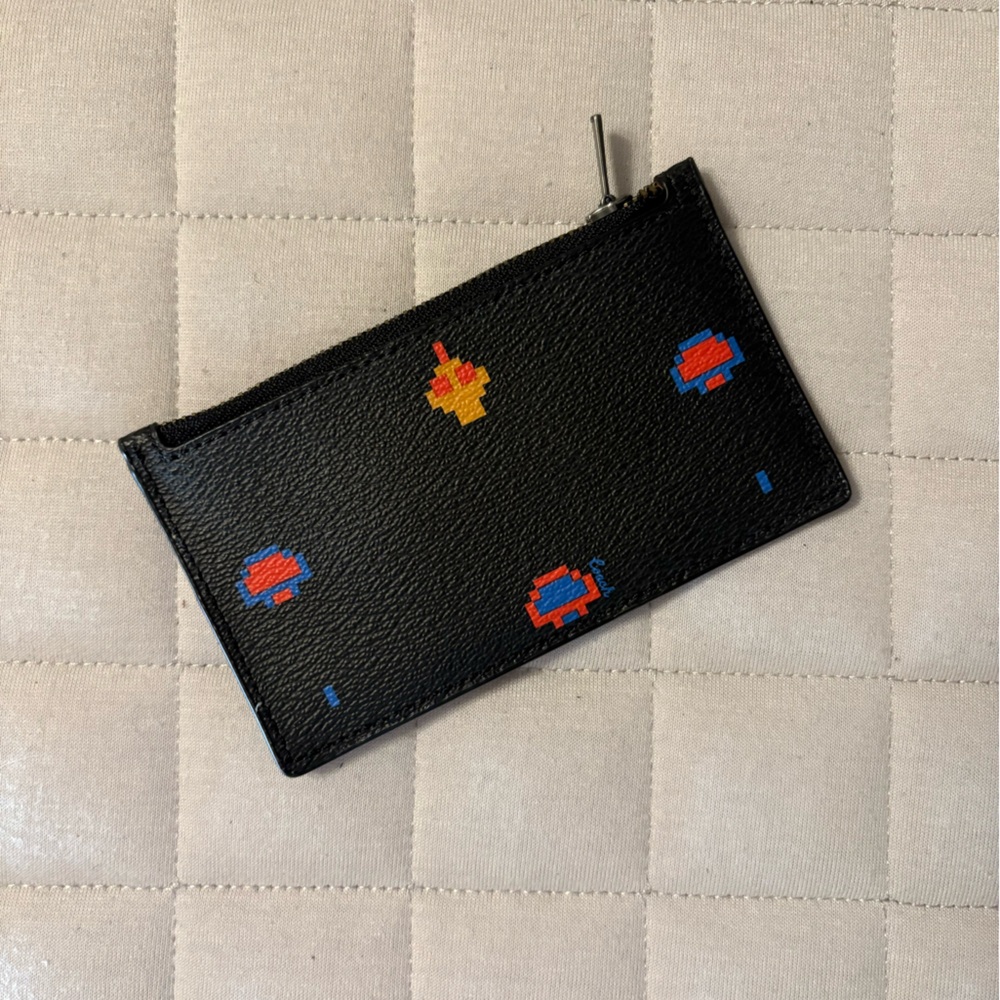 Coach Black Card Holder with Colorful Video Game Accents - Picture 2 of 3